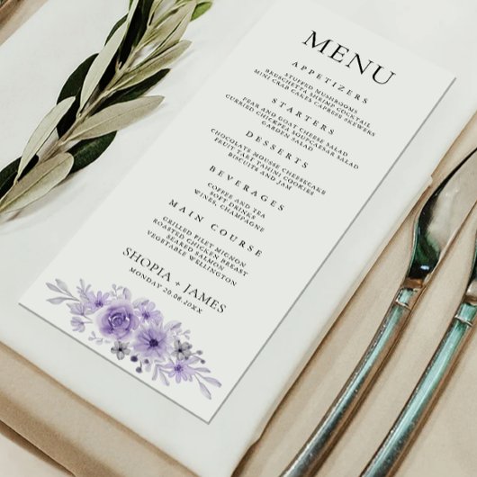 Paarse Wedding Menu Kaarten Sjabloon
