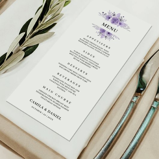 Paarse Wedding Menu Kaarten Sjabloon