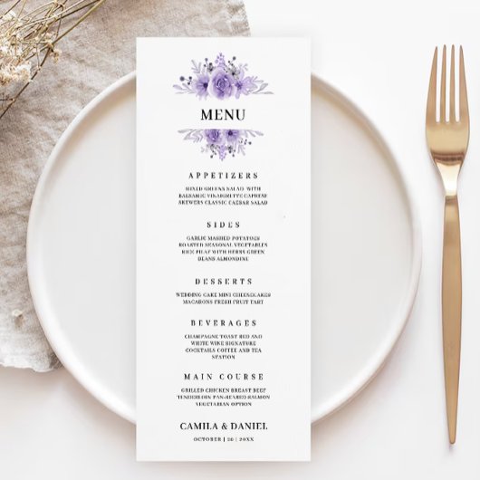 Paarse Wedding Menu Kaarten Sjabloon