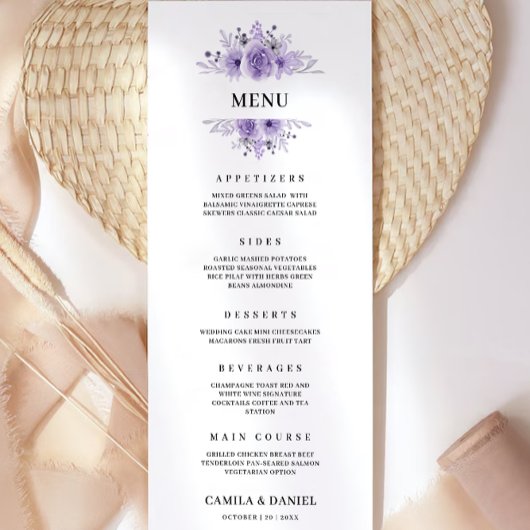 Paarse Wedding Menu Kaarten Sjabloon