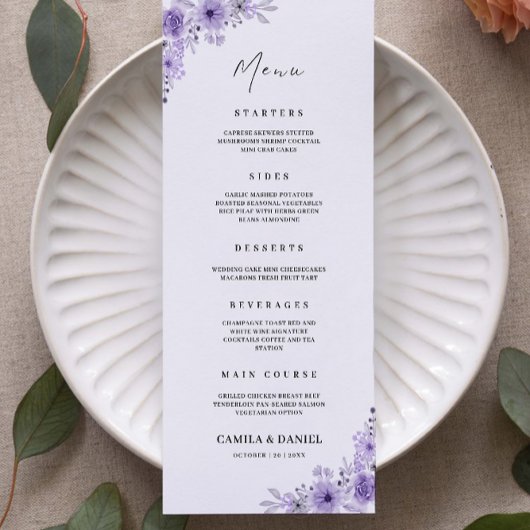Paarse Wedding Menu Kaarten Sjabloon