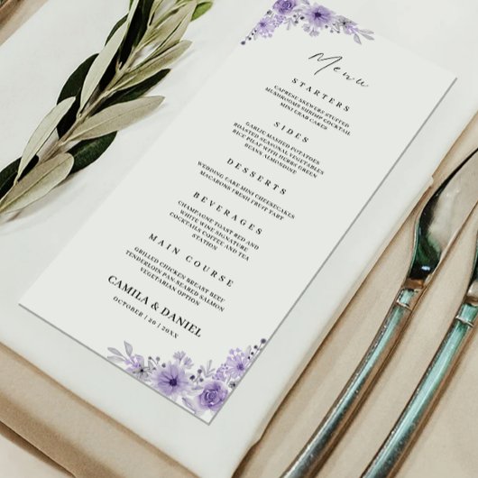 Paarse Wedding Menu Kaarten Sjabloon