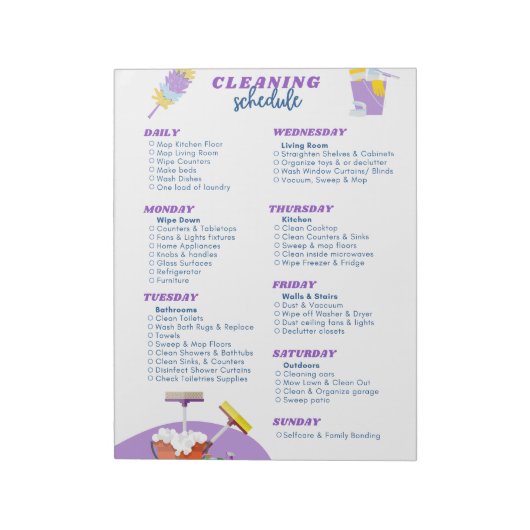 Paarse Weekelijkse Schoonmaakplanning Checklist Notitieblok (Linkerzijde)