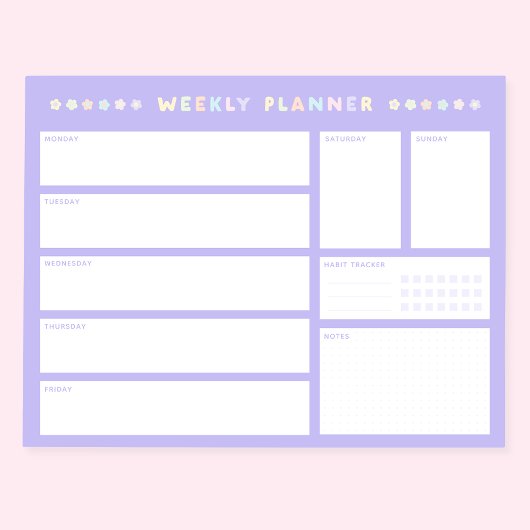 Paarse Weekly Planner Notitieblok met Pastel Flowe