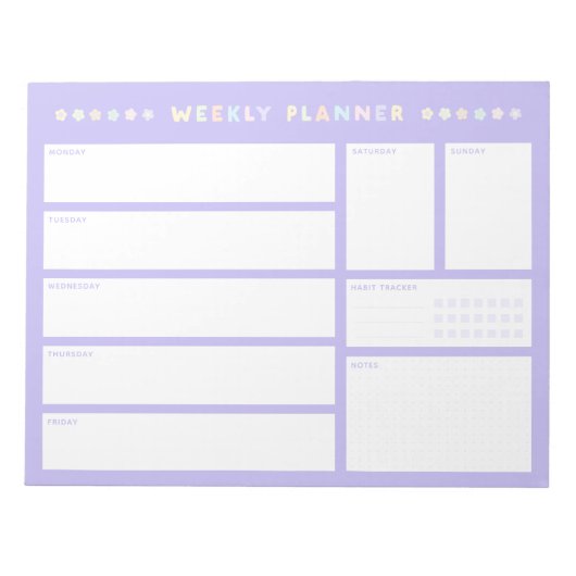 Paarse Weekly Planner Notitieblok met Pastel Flowe (Voorkant)