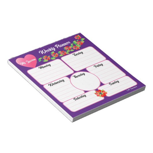 Paarse weekplanner bloemschikken Notitieblok (Schuin)