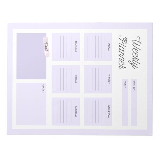 Paarse Weekplanner Notitieblok (Voorkant)