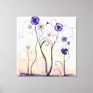 Paarse weide Natuur Wildflower Moderne bloemkunst Canvas Afdruk