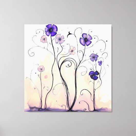Paarse weide Natuur Wildflower Moderne bloemkunst Canvas Afdruk (Voorkant)