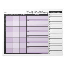 Paarse wekelijkse maaltijdplanner met lijst van ke notitieblok