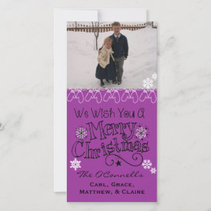 Paarse wens je vrolijke kerst fotokaart feestdagenkaart