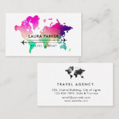 Paarse Wereldkaart reisagent reisvakantie Visitekaartje (Voorkant / Achterkant)