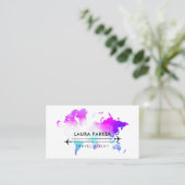 Paarse Wereldkaart reisagent rondleiding Vacusin Visitekaartje (Staand voorkant)