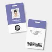 Paarse Werknemer Foto Bar Code Logo Naam Badge (Voor- en achterkant)