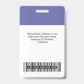 Paarse Werknemer Foto Bar Code Logo Naam Badge (Achterkant)