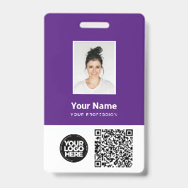 Paarse werknemer Foto, Qr en streepjescode, Logo,  Badge