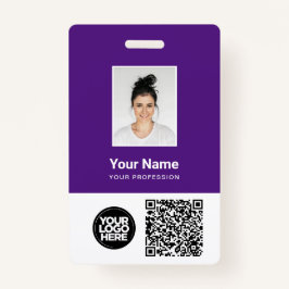 Paarse werknemer Foto, Qr en streepjescode, Logo,  Badge