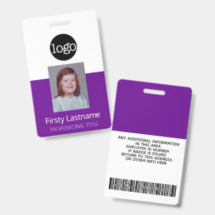 Paarse Werknemer - Foto, Streepjescode, Logo, Naam Badge