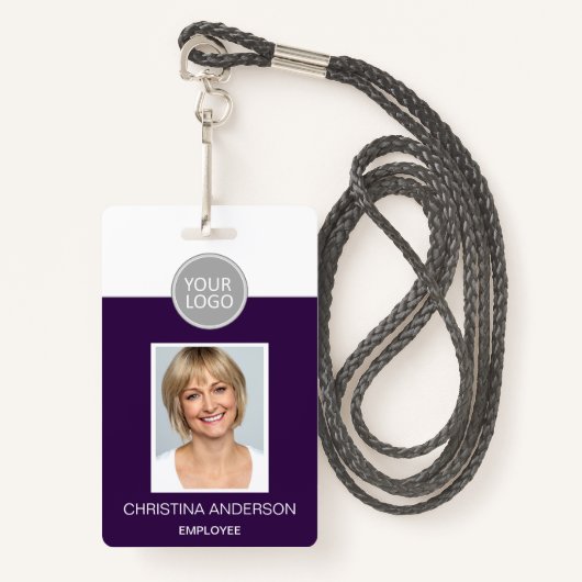 Paarse werknemer Naam Logo Foto bedrijfswerk Badge (Voorkant met draagriem)