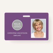 Paarse werknemer Naam Logo Foto bedrijfswerk Badge (Voorkant)