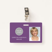 Paarse werknemer Naam Logo Foto bedrijfswerk Badge (Voorkant met clip)