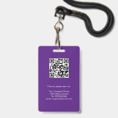 Paarse, Werknemersfoto ID w / QR-code, Bedrijf Badge (Achterkant met koord)