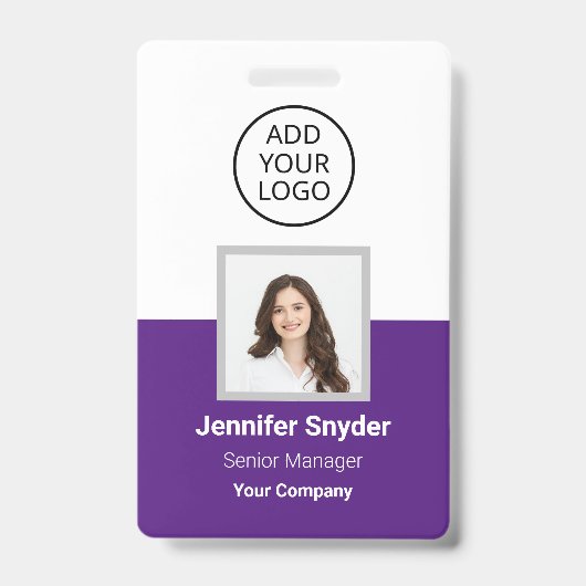 Paarse, Werknemersfoto ID w / QR-code, Bedrijf Badge (Voorkant)