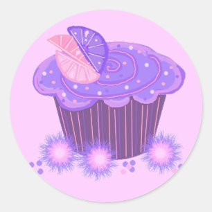 Paarse Wervelcupcake Ronde Sticker