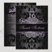 Paarse werveling Damask Sweet16 Verjaardag Uitnodi Kaart (Voorkant / Achterkant)