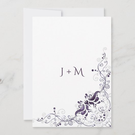  Paarse wervelingen op witte bruiloft uitnodiging (Achterkant)