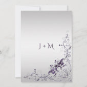  Paarse wervelingen op zilveren huwelijksuitnodigi Kaart (Achterkant)