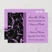 Paarse wervelingen Save the Date Wedding Briefkaar Aankondigingskaart (Voorkant / Achterkant)