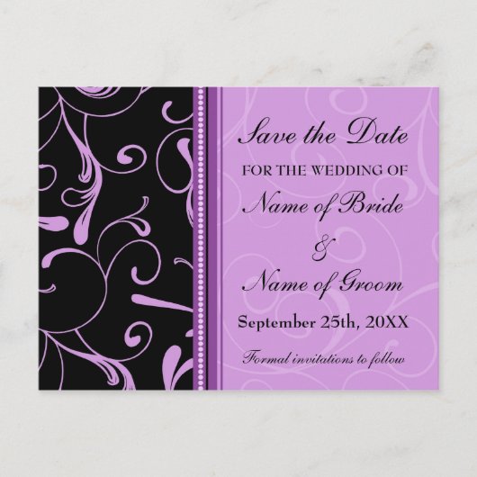 Paarse wervelingen Save the Date Wedding Briefkaar Aankondigingskaart (Voorkant)