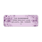 Paarse wervelingen Tortelduifjes retourlabels Etiket (Voorkant)
