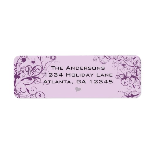 Paarse wervelingen Tortelduifjes retourlabels Etiket (Voorkant)