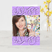  Paarse wervelingen Voeg uw foto toe Verjaardag Kaart (Gele Bloem)