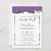 Paarse wervelkolom en groene Floral Design Wedding Kaart (Voorkant)