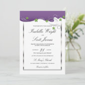 Paarse wervelkolom en groene Floral Design Wedding Kaart (Staand voorkant)