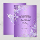 Paarse wervelvlinder & cross-baptisme Invite Kaart (Voorkant / Achterkant)