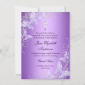 Paarse wervelvlinder & cross-baptisme Invite Kaart (Voorkant)