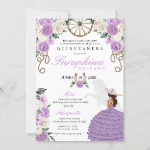 Paarse western cowgirl touwen en rozen Quinceañera Kaart