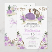 Paarse Westerne Charro Paard Quinceañera Kaart (Voorkant / Achterkant)