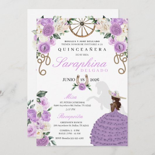 Paarse Westerne Mariachi Sombrero Quinceañera Kaart (Voorkant / Achterkant)