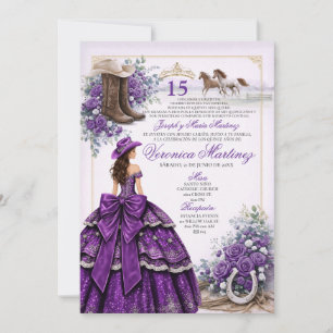Paarse Westerse Quinceañera-uitnodiging voor Cowgi Kaart