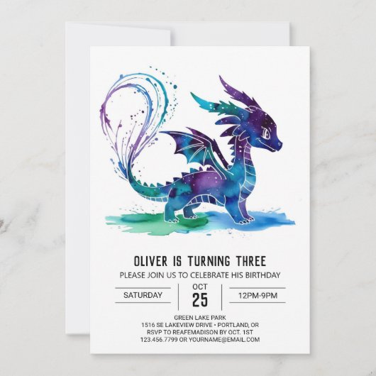Paarse Whimsical Dragon Digital Boy Verjaardag Kaart (Voorkant)