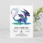 Paarse Whimsical Dragon Digital Boy Verjaardag Kaart (Staand voorkant)