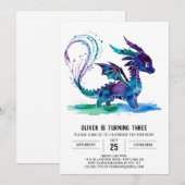 Paarse Whimsical Dragon Digital Boy Verjaardag Kaart (Voorkant / Achterkant)
