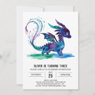Paarse Whimsical Dragon Digital Boy Verjaardag Kaart