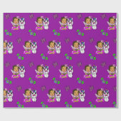 Paarse Whimsical Fee, Bloemen, Vlinders Cadeaupapier (Vlak)
