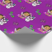 Paarse Whimsical Fee, Bloemen, Vlinders Cadeaupapier (Hoek)